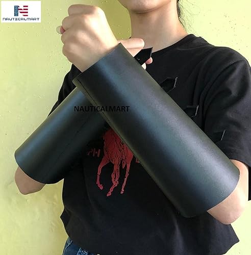 Miniatura 7 de Nautical-Mart - Brazalete de cuero de caballero medieval para guantelete, armadura de Halloween, color negro, Negro -