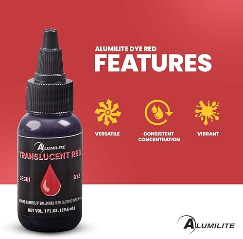 Miniatura 3 de Alumilite Tinte líquido de color rojo (1 onzas) altamente concentrado colorante o pigmentos para fundir resinas, revestimiento epoxi y uretano