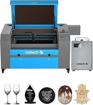 OMTech 90W CO2 Laser Engraver with Water Chiller, 20x28 Inch Laser Engraving Cutting Etching Machine with Air Assist 4 Way Pass Through Caster Wheel, Commercial Laser Cutter for Wood Glass Acrylic