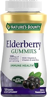 Nature's Bounty Gomitas de saúco, suplemento dietético, apoya la salud inmunológica, contiene vitamina A, C, D, E y zinc, 100 mg, 120 gomitas