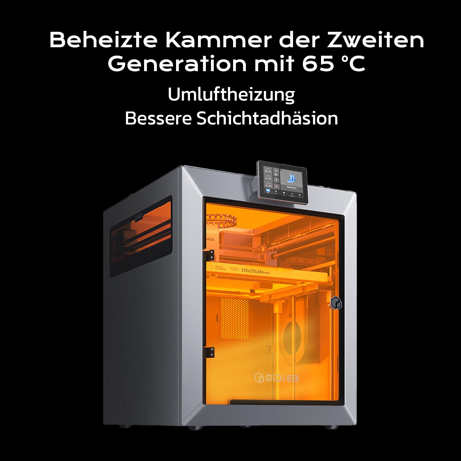 QIDI Q2 3D-Drucker, FDM 3D Drucker, 370°C Düsentemperatur, 65°C Beheizte Kammer, 3-in-1-Luftfilterung, 600 mm/s Höchstgeschwindigkeit, AI-Kamera, Auto-Leveling, 270x270x256mm Bauraum