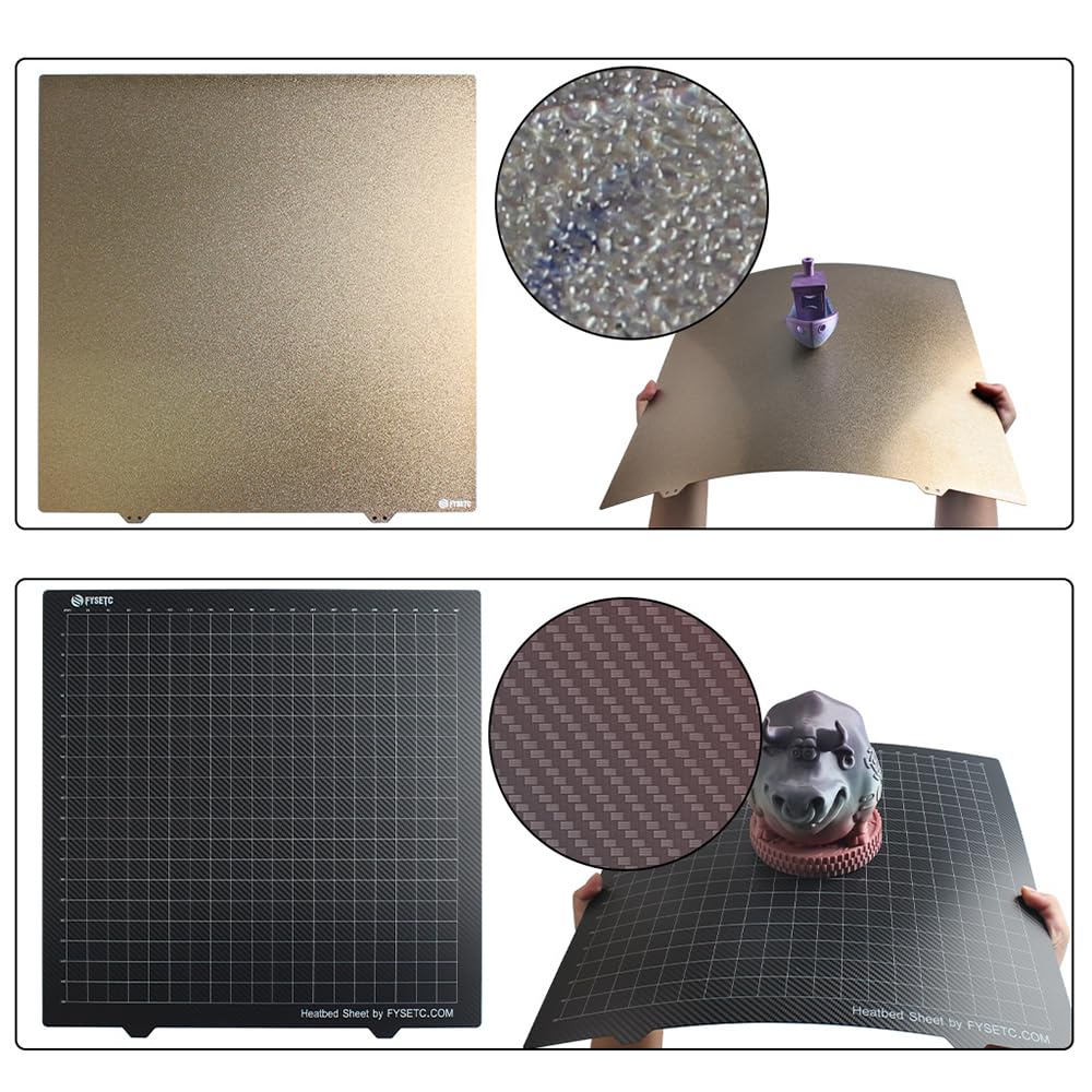 Placa de construcción PEI de 430x430mm Cama de impresión 3D Recubrimiento en polvo de doble cara PEI + Superficie lisa de fibra de carbono Plataforma flexible de acero con resorte (1)