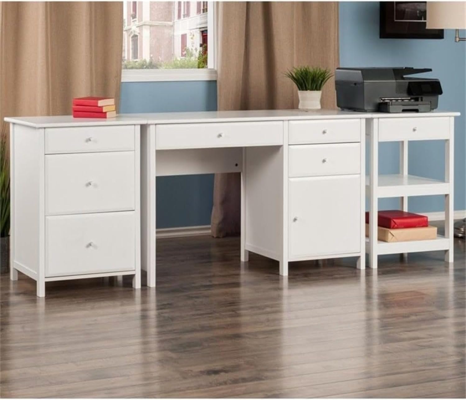 Delta 3-pc Home Office Set Stylish Practical Home Office Furniture Set Includes Desk Chair and Storage Unit Wooden Construction with Clean White Finish Ideal for Small Spaces or Apartments