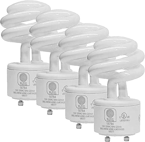 SLEEKLIGHTING - Bombillas de 2 clavijas GU24 de 13 vatios, aprobadas por UL, 120 V 60 Hz, mini espiral de bloqueo giratorio, autobalastadas, CFL,