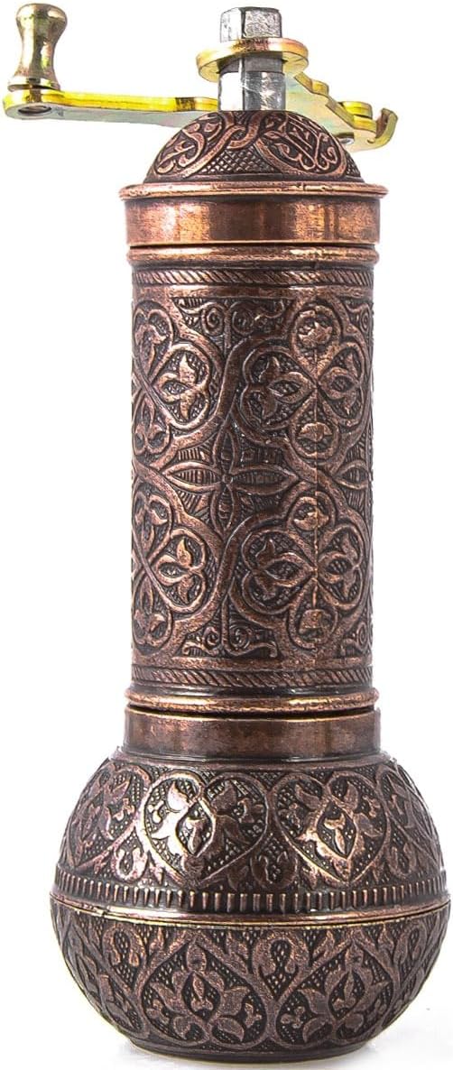 Decorative Handmade Coffee Grinder, Refillable Turkish Pepper Mill, Manual Coffee Mill with Handle, Coffee Grinder Metal with Hand Crank 18 cm-7.1 inch