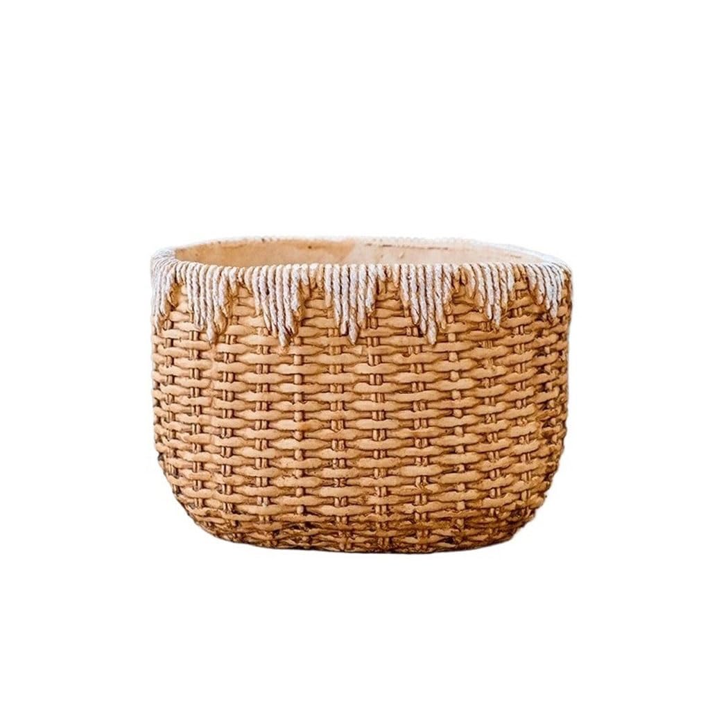 GELASIGE Flower Pots Creative Imitation Rattan Cement Flower Pot Balcony Garden Personality Plant Decoration Flower Pot Outdoor Flower Pots(A)
