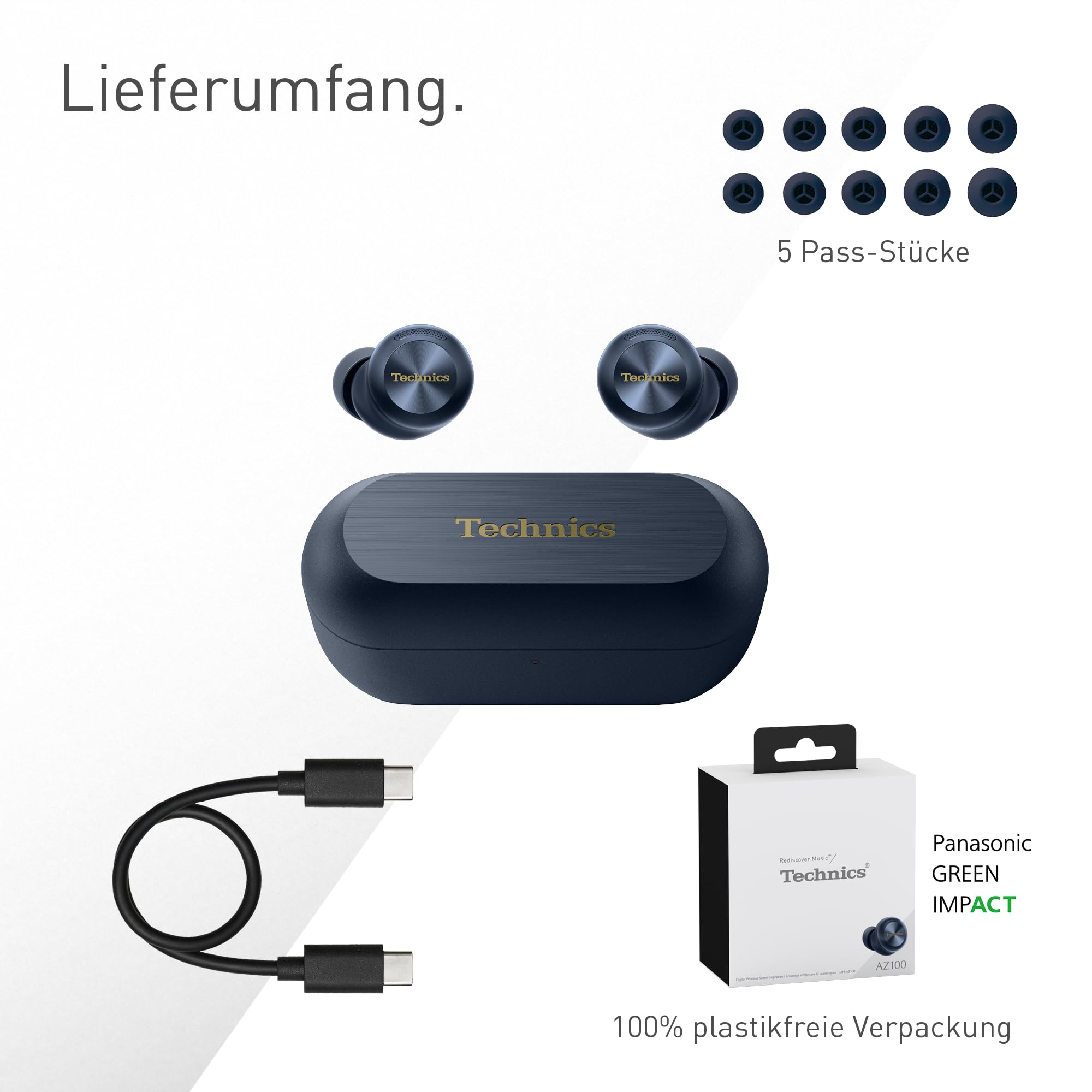Technics EAH-AZ100E-A Kabellose Kopfhörer mit Geräuschunterdrückung, Bequeme In-Ear-Kopfhörer, Multipoint-Bluetooth, Voice Focus AI, Mitternachtsblau