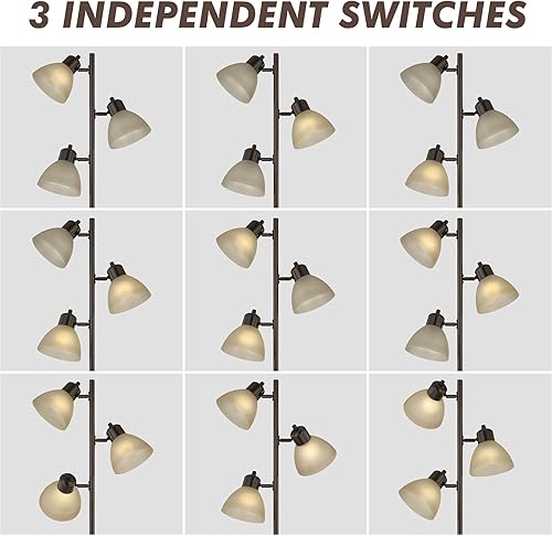 Miniatura 6 de Moderna lámpara de pie de árbol para sala de estar, dormitorio, lámparas de pie de poste alto con 3 cabezales giratorios ajustables para oficina,