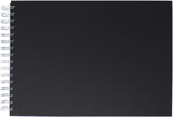Artway Studio - Spiral Bound A4 Watercolour Sketchbook - Landscape - 48 Sides / 24 Pages - 300gsm (35% Cotton) - Hardback, Black