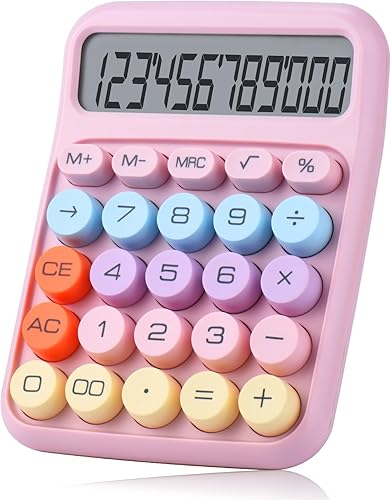 Calculadora mecánica de botón, pantalla LCD grande de 12 dígitos, botones grandes fáciles de presionar, calculadora de dulces coloridos, sueño