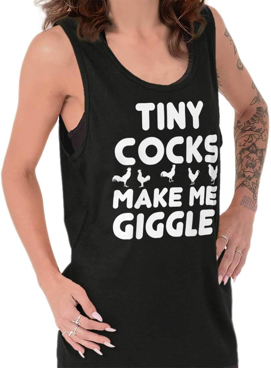Classic Teaze Tiny Cocks Make Me Giggle Funny Innuendo Tank Top Tee Shirt Women Black