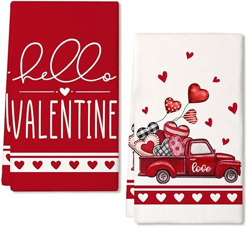 ARKENY AD166 - Juego de 2 toallas de cocina para el día de la madre, diseño de búfalo rojo, diseño de corazón a cuadros, 18 x 26 pulgadas,