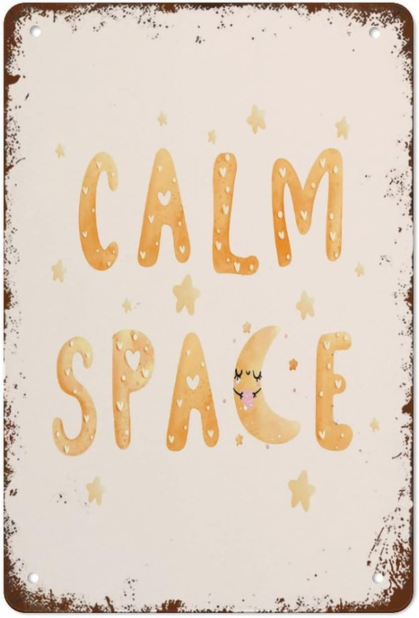 Earth Tone Calm Corner Sign Watercolor Educational Poster Neutral Creative Sense Of Design Funny Novelty Vintage Retro Style Metal Tin Decor For Home Gate Kitchen Dining Room Bar Cafe Gift 12x16 Inch
