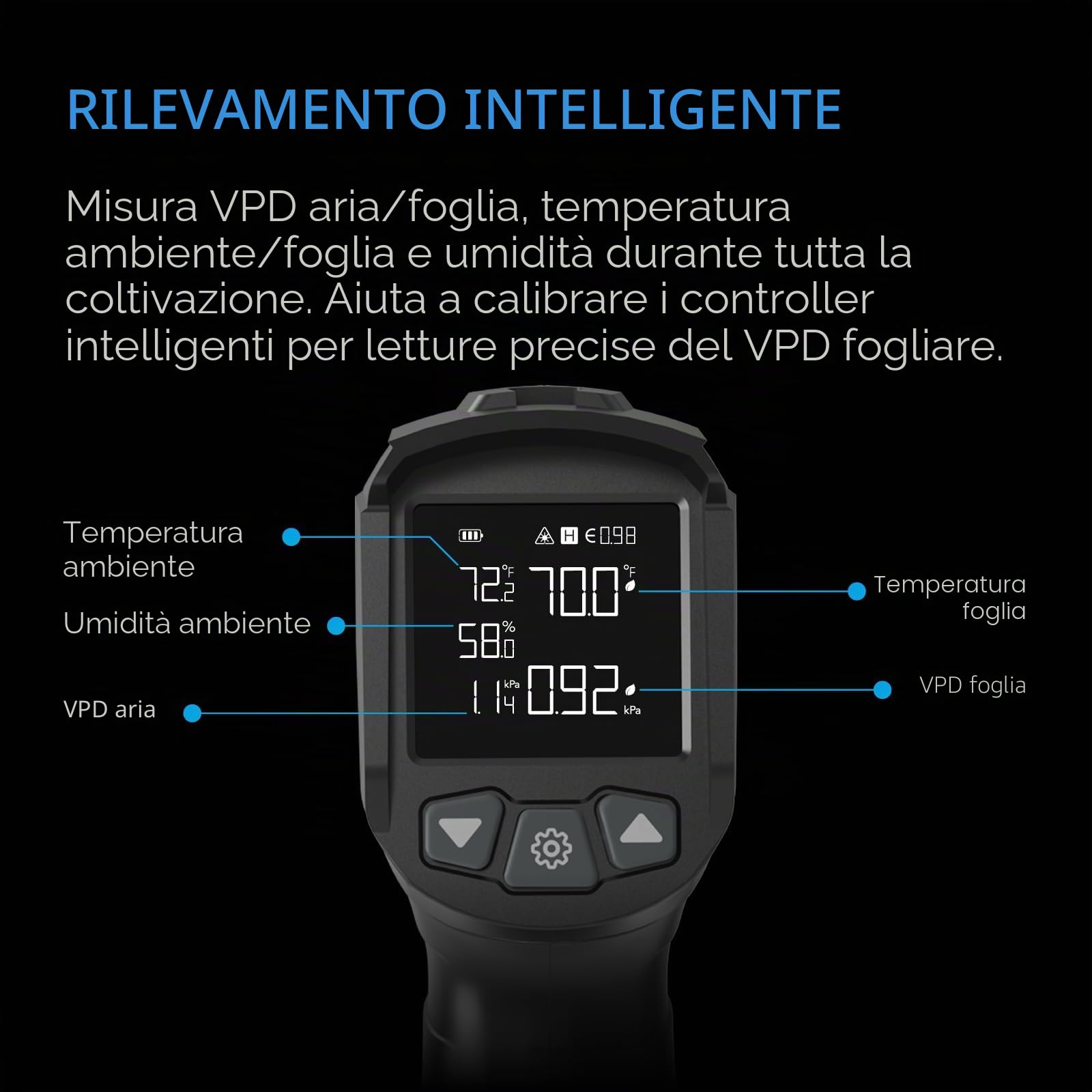 AC Infinity Termometro VPD, monitor ambientale portatile, cattura VPD e temperatura delle foglie, calibra controller intelligenti, gamma di infrarossi di precisione per piante, tende da coltivazione,