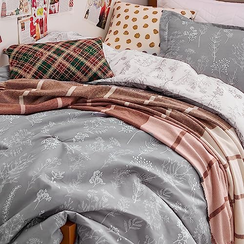 Image of Bedsure Twin /Twin XL Comforter Set - Light Grey Bed Set, 2 Pieces Cute Floral Bedding, 1 Soft Reversible Botanical Flowers Comforter and 1 Pillow Sham