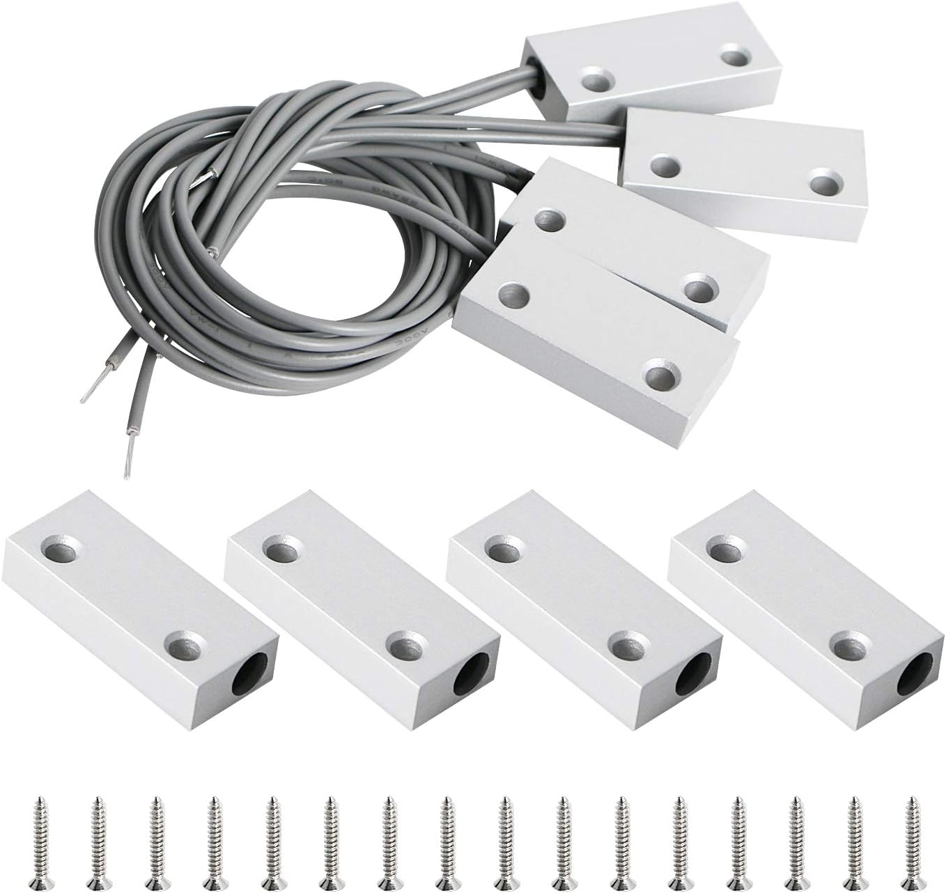 Aoje-Link MC-51 NC Wired Magnetic Switch Door Window Reed Switch Micro Alarm Magnetic Contact Security Silver Gray 4pcs