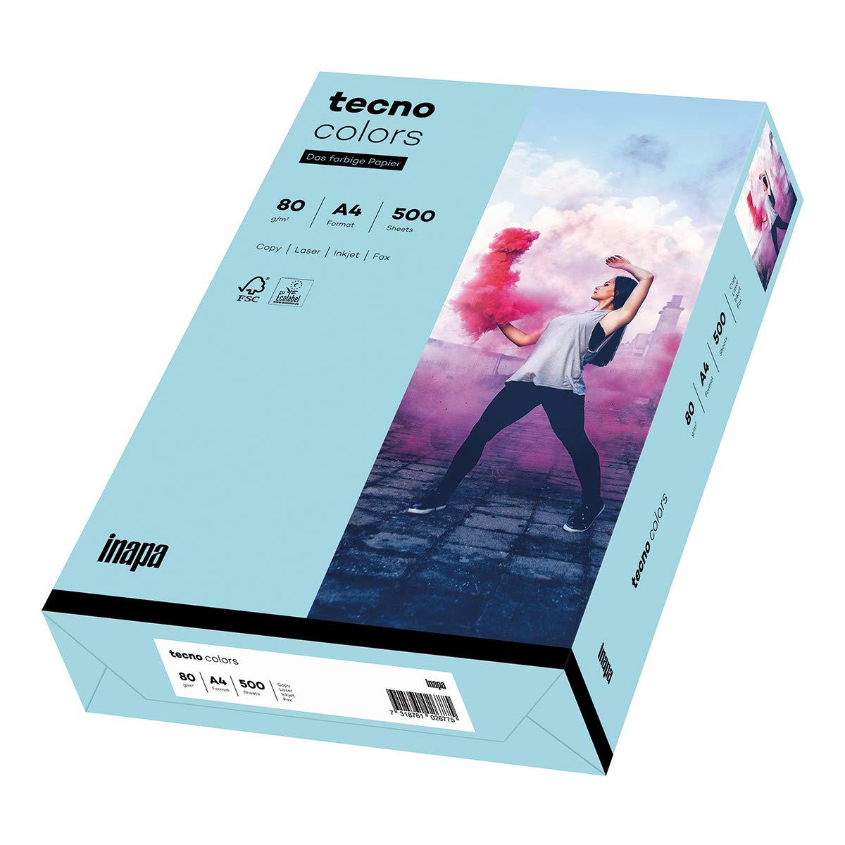 inapa farbiges Druckerpapier, buntes Papier tecno Colors: 80 g/m², A4, 2.500 Blatt (5x500), mittelblau