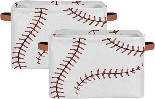 Miniatura 3 de Cesta de almacenamiento con puntadas de béisbol, caja de cubo de almacenamiento deportiva, cesta de béisbol deportiva, de lona para sóftbol,
