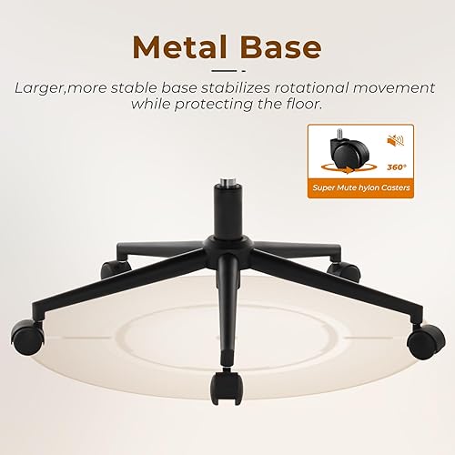 Miniatura 7 de Furnimart FSC - Silla de escritorio ancha de madera, giratoria de 360 con ruedas, cómoda silla de oficina con patas cruzadas, silla enrollable sin