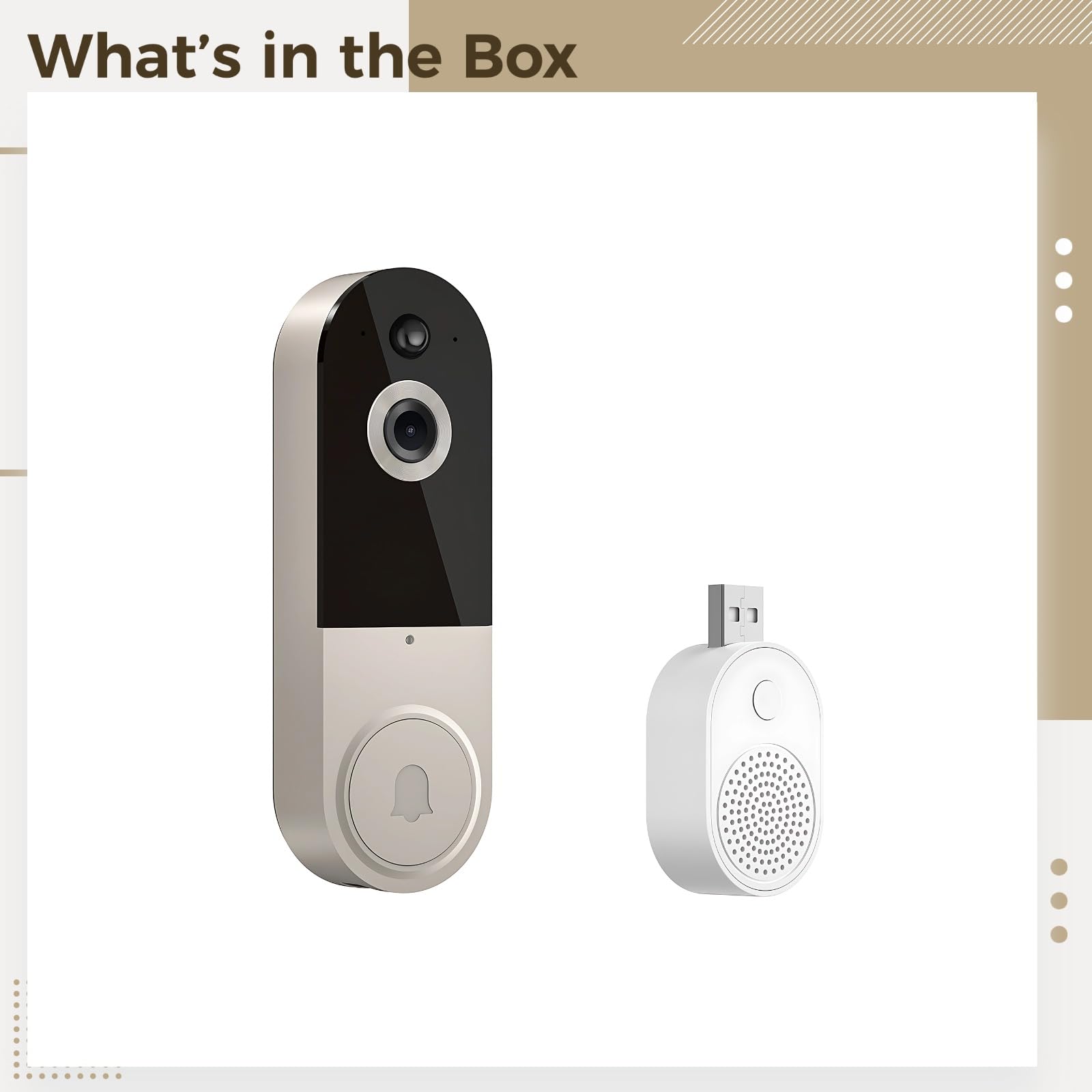 Videocamera per campanello wireless, 1080p Wifi con rilevamento AI, audio bidirezionale, visione notturna, batteria da 5000 mAh, facile da installare, avvisi intelligenti in tempo reale per la
