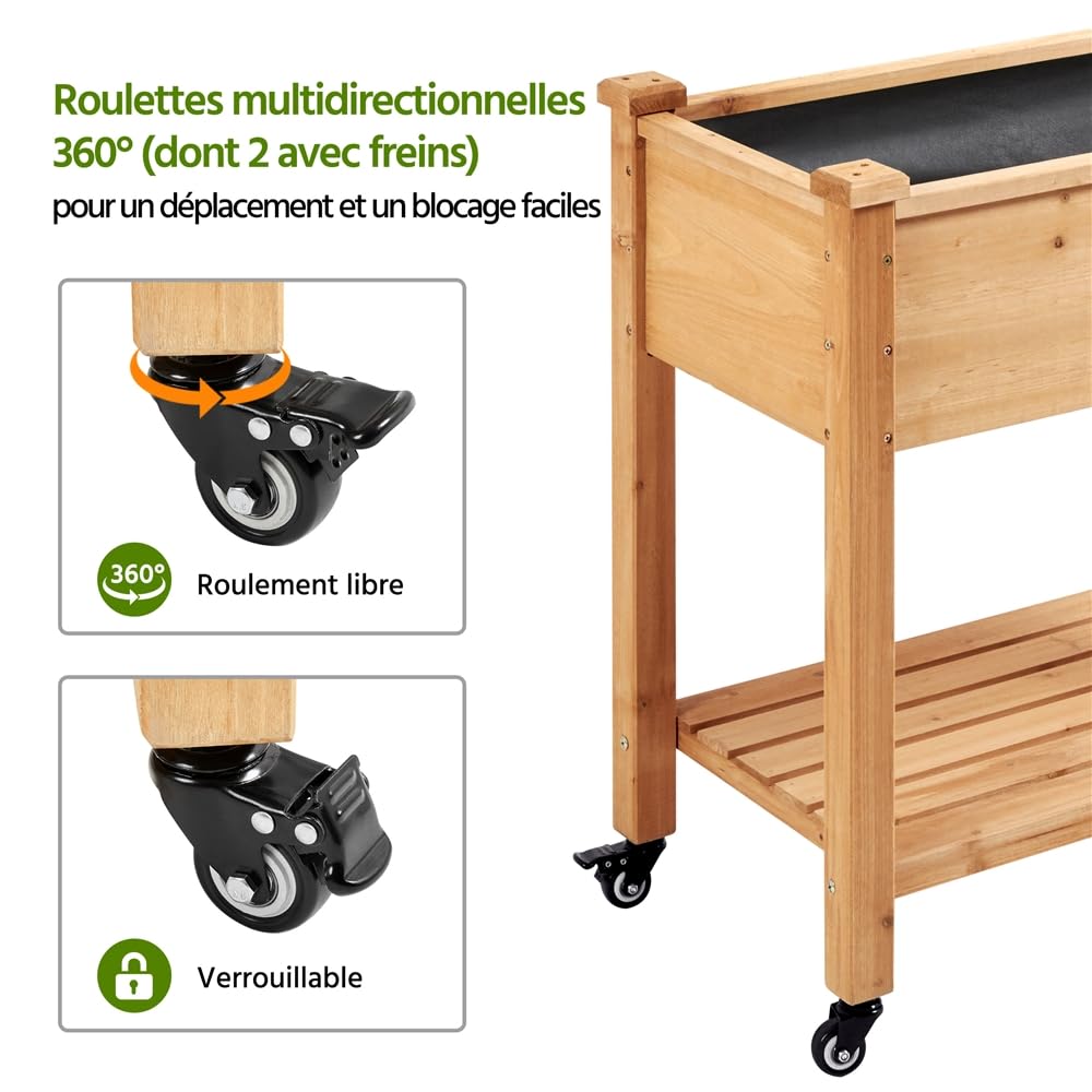 Yaheetech Carré Potager Surélevé Lit de Jardin sur Pieds avec Etagère Inférieure de Rangement en Bois pour Terrasse/Balcon/Jardin 87 x 83.5 x 47 cm