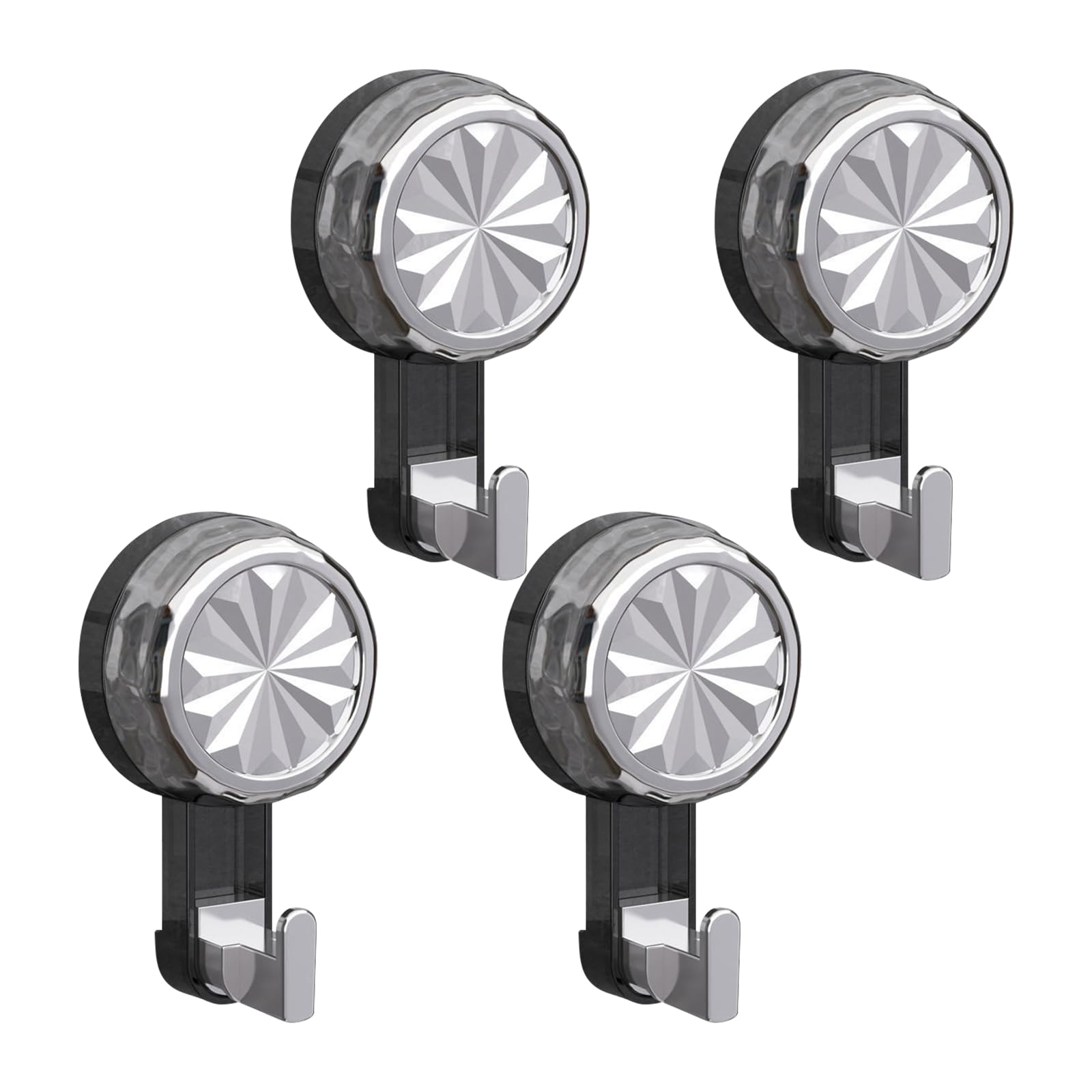 Suction Hooks 4 PCS Powerful Vacuum Suction Cup Hooks Wall Hooks Plastic Suction Hanger Vacuum Seamless Sucker Hook for Bathroom Kitchen Window Towel Bags Coats Xmas Wreath (Dark Grey)