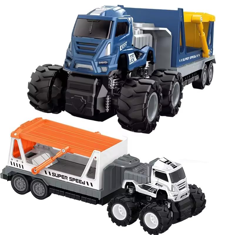 Image of 1:43 4WD Diecast Alloy Double-Deck Transportation Big Toy with Friction Powered Miniature Car Vehicle for Kids, Boys and Girls (2 Color Trucks = Send Any 1 Truck)