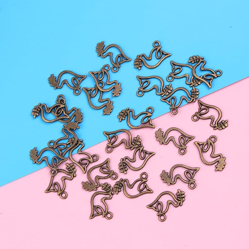 Miniatura 7 de 100 dijes de paloma de la paz, paloma de la paz, colgantes antiguos tibetanos de tono plateado para hacer bricolaje, accesorios hechos a mano, 0.512