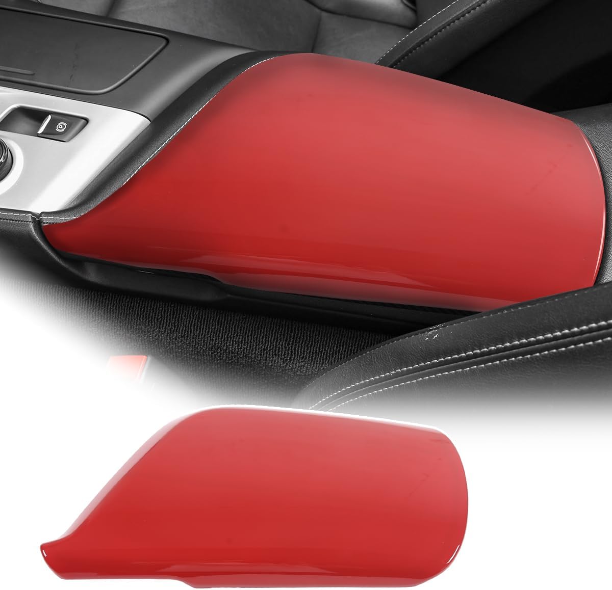 Car Center Console Pad for Chevrolet Corvette C7 2014-2019 Car Armrest Cover Leather Cushion Waterproof Car Armrest Seat Box Protector Accessories (ABS-Red)