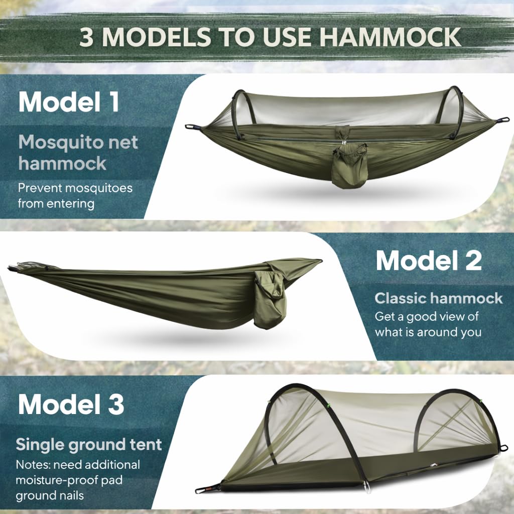 Hamaca Ultraligera con Red antimosquitos 260 x 140 cm, Doble Nailon Tipo paracaídas, Resistente hasta 300 Libras, Camping, jardín y Actividades al Aire Libre.