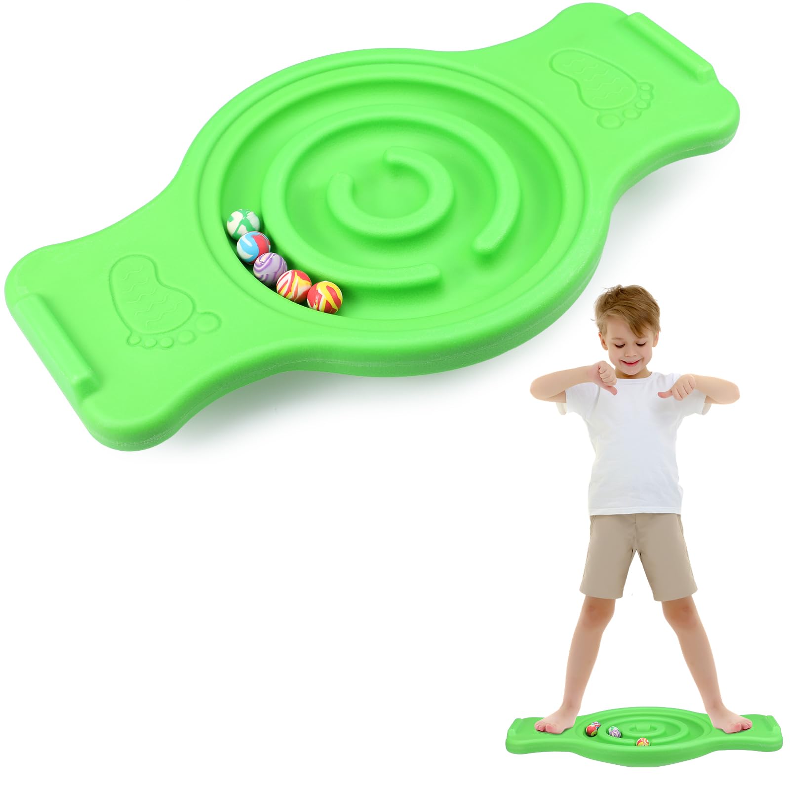 Seenelling Maze Balance Board for Kids Plastic Wobble Rocker Balance Board with Mini Balls Load 220lb Balance Game with Handles for Toddler Balancing