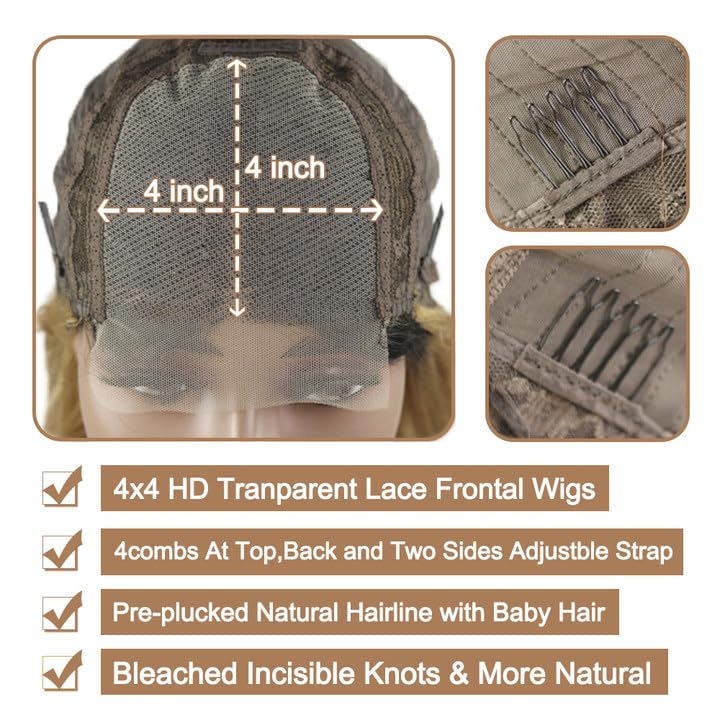 Weeybay #27 Honey Blonde Color Straight 4x4 Lace Front Wigs 30 Inch 180% Density Doubles Weft 100% Unprocessed Glueless Transparent Lace Human Hair Wig For Women - Image 3