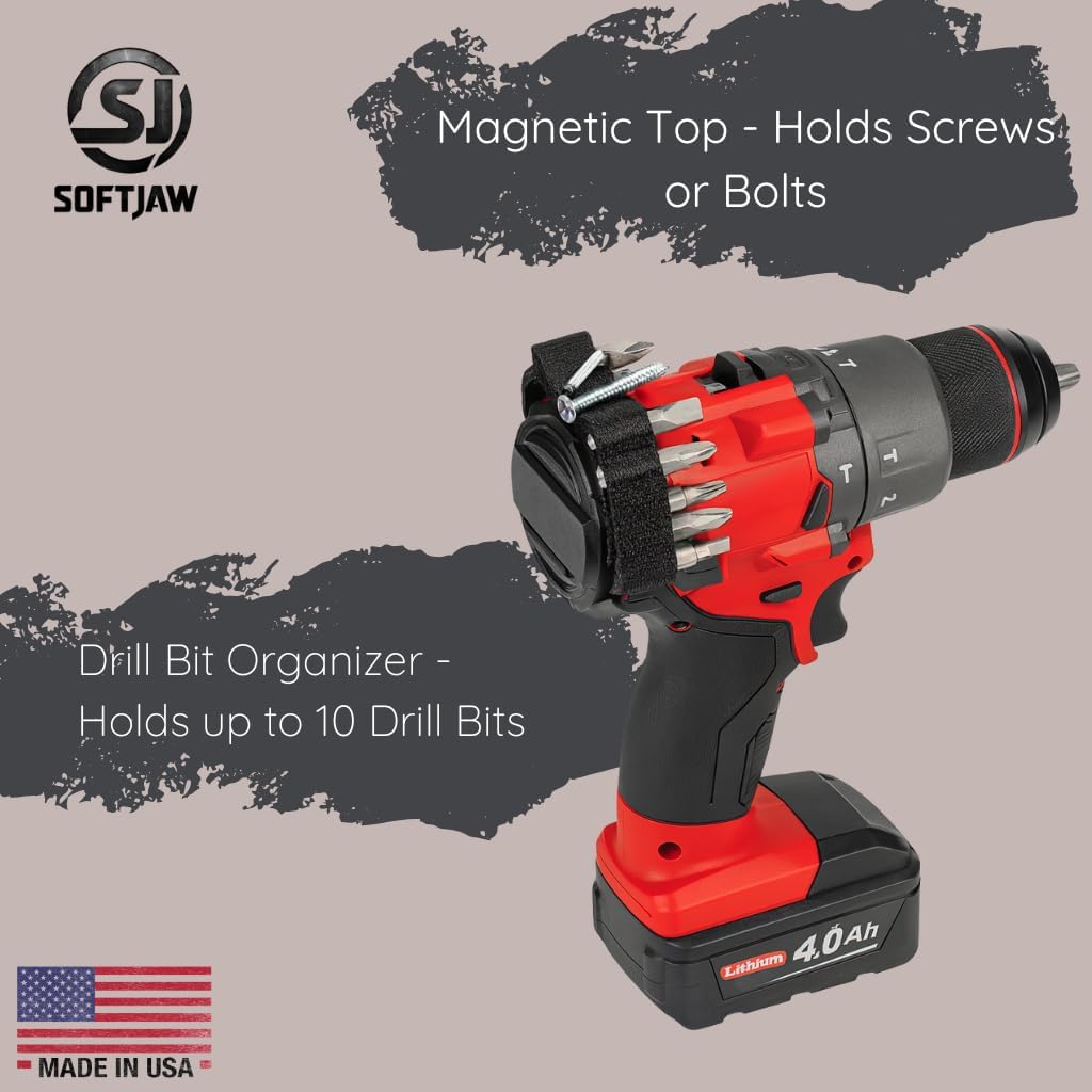 SoftJaw Magnetic Drill Bit Caddy/Holder Compatible with Milwaukee M12 Drills | Stores Up to 10 Drill Bits | Magnetized Top for Screws, Nuts & Bolts | Durable Industrial Rubber | Made in USA (Black)