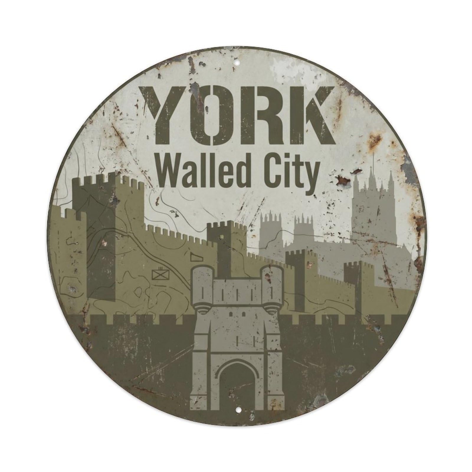Walls Fortified Entrance Ramparts Metal Tin Sign Plaque Wall Decor for Cafe, Club Bar, Office, Home Garden Round Metal Poster 8x8Inch