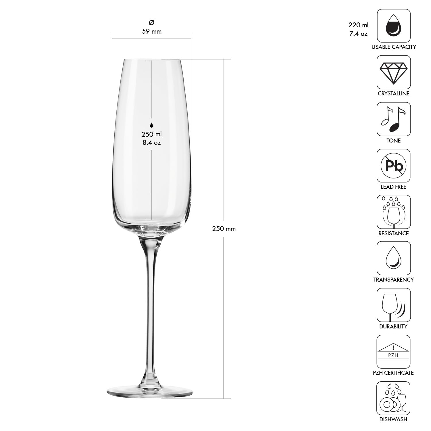 Krosno - Verres à champagne Modern 4 x 220ml | Verres à prosecco | Cadeau de mariage | Lave-vaisselle | Verre cristallin | Verre sans plomb | Durable | Résistant aux rayures | Durable | Résistant aux | Verre en cristal sans plomb, durable, résistant aux r