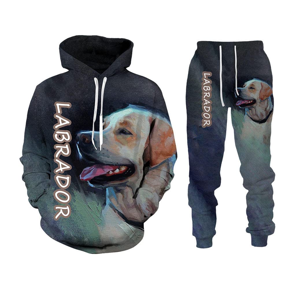 Men‘s 3D Printed 2pc Labrador Dog Pattern Tracksuit Set Hoodie+Pants Sport Sets-E_S
