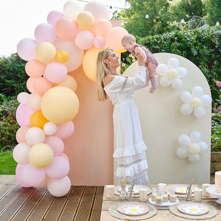 Image of Biapian Pink and Yellow Balloons Set, 60 Pcs Light Pastel Pink Macaron Yellow Sand White 12 Inch Latex Balloon Helium for Girls Bee Bear Theme Birthday Bridal Wedding Baby Shower Party Decorations