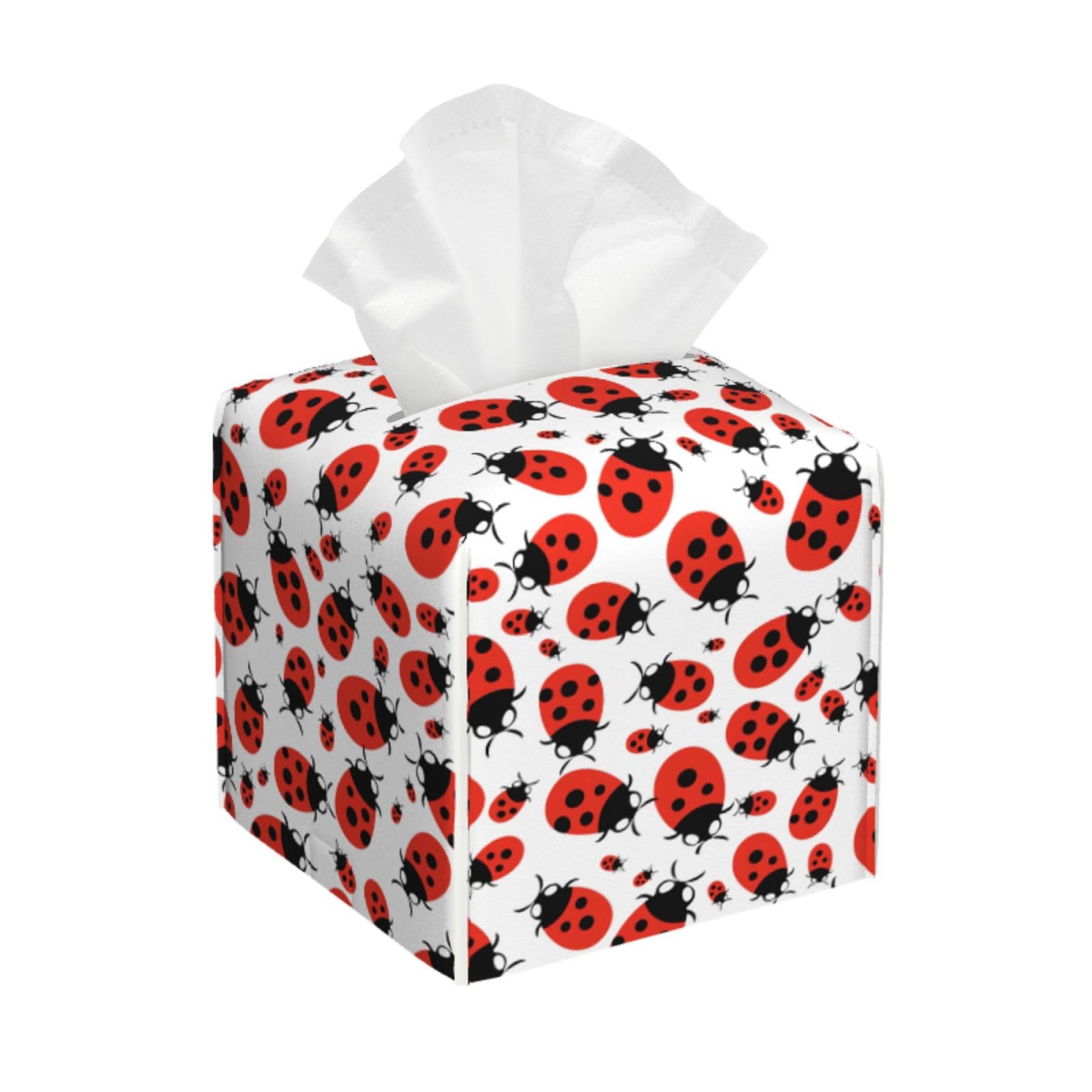 Square Tissue Boxes 5.2"x5.2"x5.2" Ladybug Cartoon Tissue Box Holder Decor for Home/Car/Office