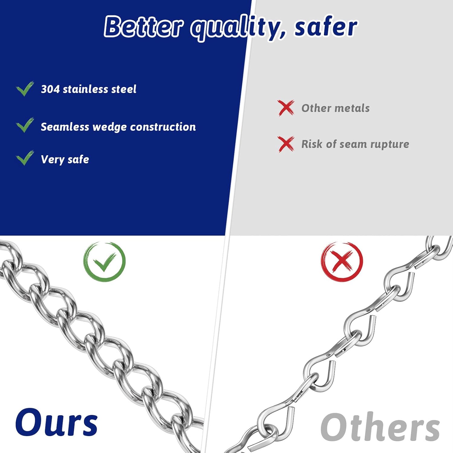 2 Pack 19.6" Hammock Chains 1.65Ft Porch Swing Chains for Hanging Punching Bags Closed Hooks Chain Extension Stainless Steel for Indoor Outdoor, 1500 LB - Image 4