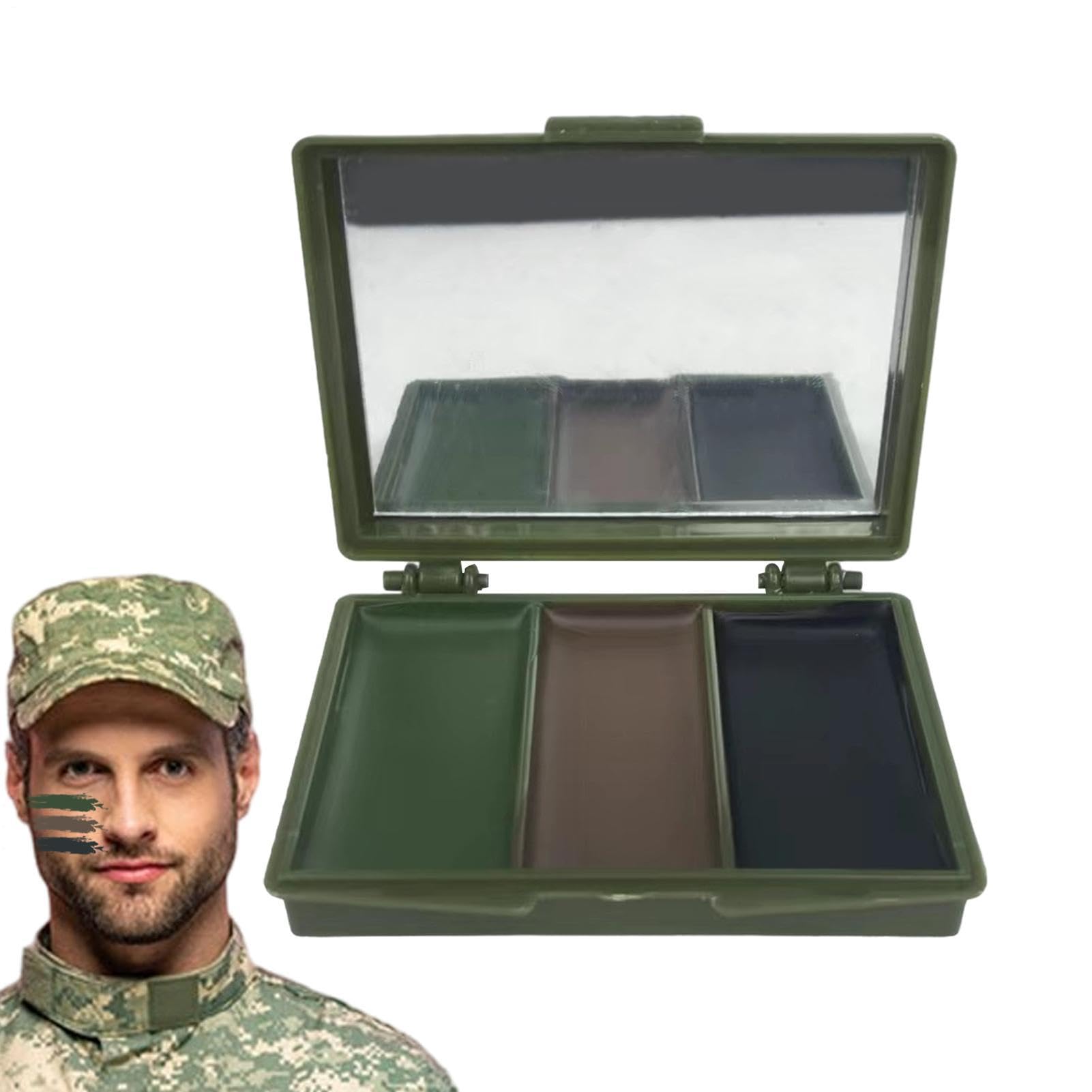 Camouflage Face Paint - 3 Color Hunting Camouflage Makeup, Long Lasting Compact CamoFace Paint with Mirror, Multi Color Concealment Makeup for Hunting, Hiking, Outdoor Training, Airsoft & Costume Use