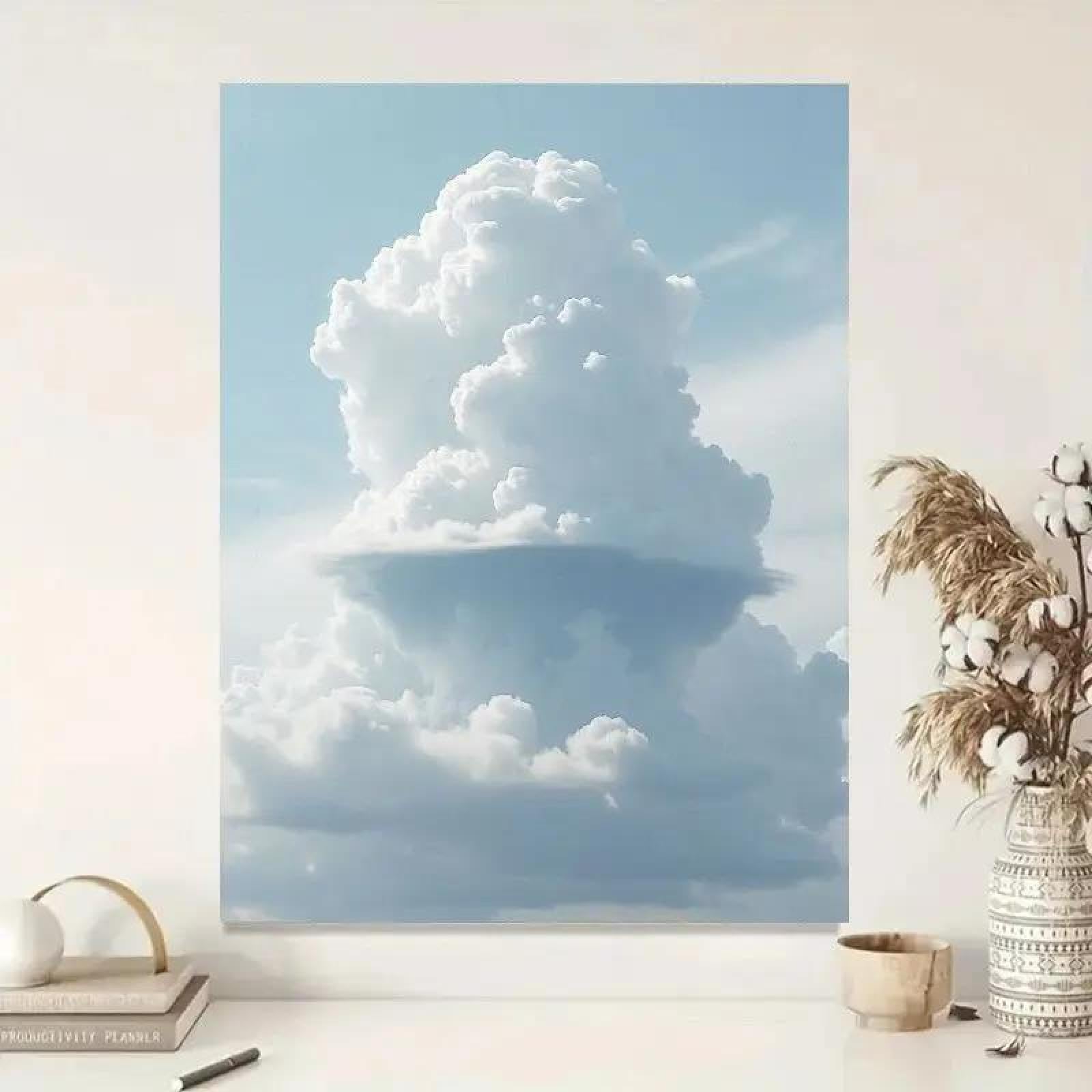 Yocheng Cloudscape Canvas Wall Art - Serene Blue Sky & Puffy Clouds Print,Minimalist Aesthetic 60x90cm No Frame