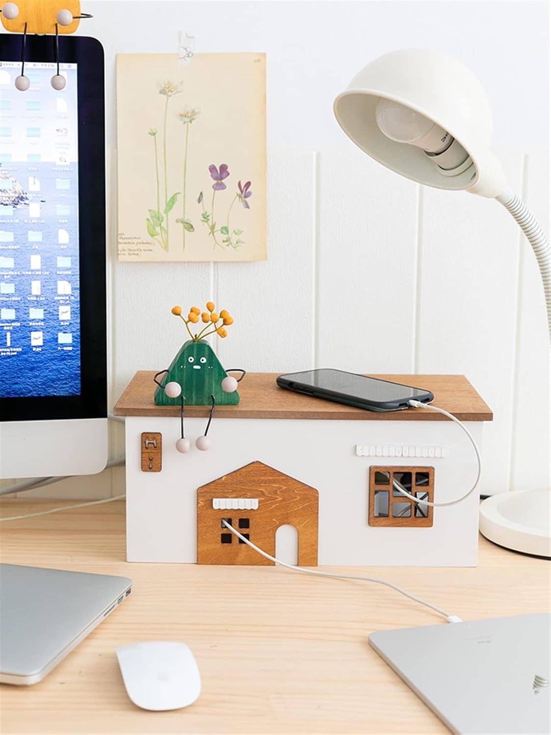 Cable Management Box Cable Storage Box Wooden Hidden Cable Protector Creative TV Computer Cable and Power Strip Storage Box Home Office Line Management Cable Cords Organizer Boxes (Color : Style 2