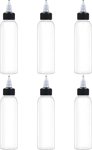 Paquete de 6 botellas exprimibles con tapas giratorias de plástico transparente de 4.1 fl oz, botellas dispensadoras de laboratorio para artes,