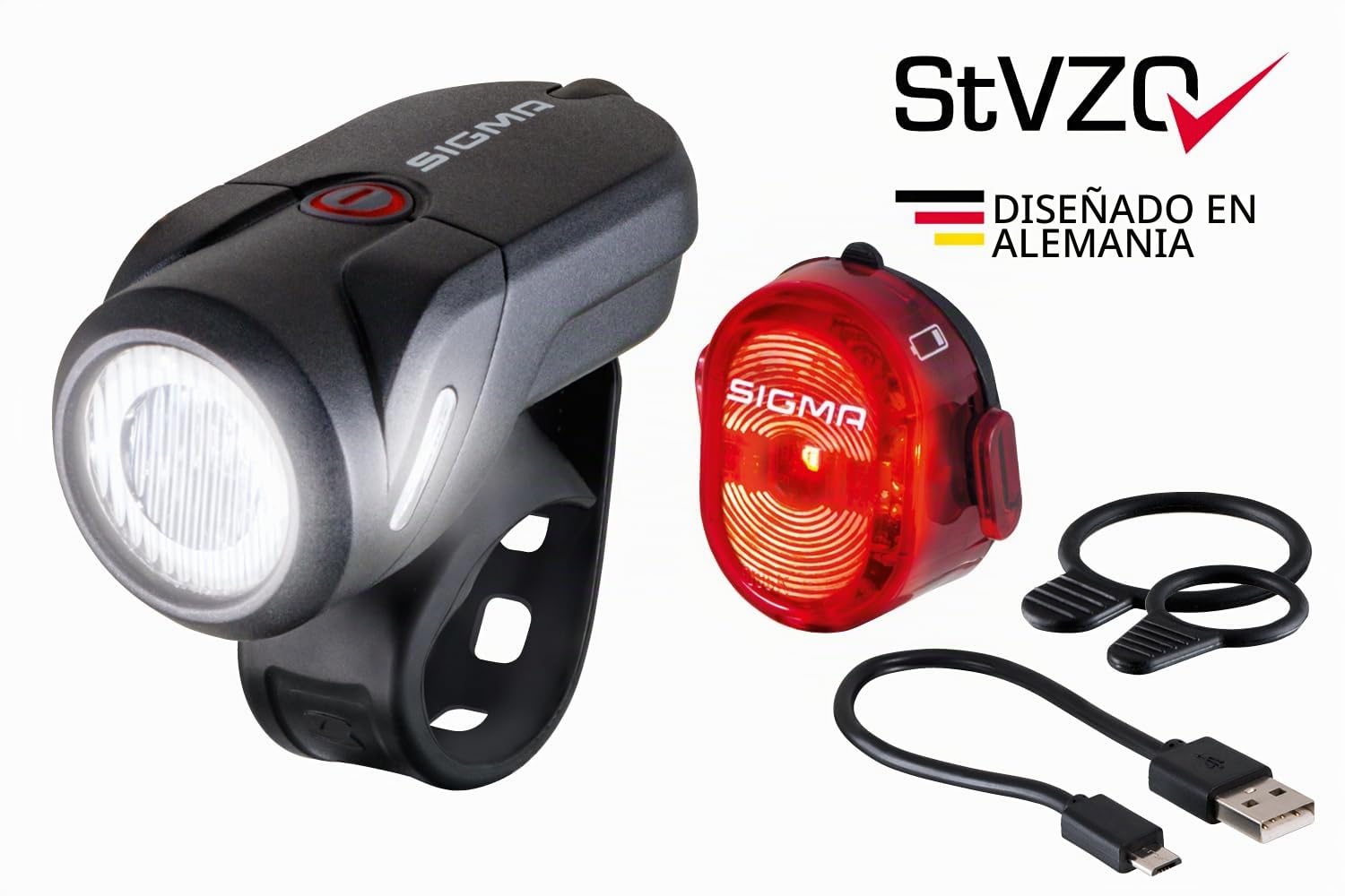 Sigma Aura 35 y Nugget II | Juego de Luces antisalpicaduras para Bicicleta | Luces Delantera y Trasera Recargables