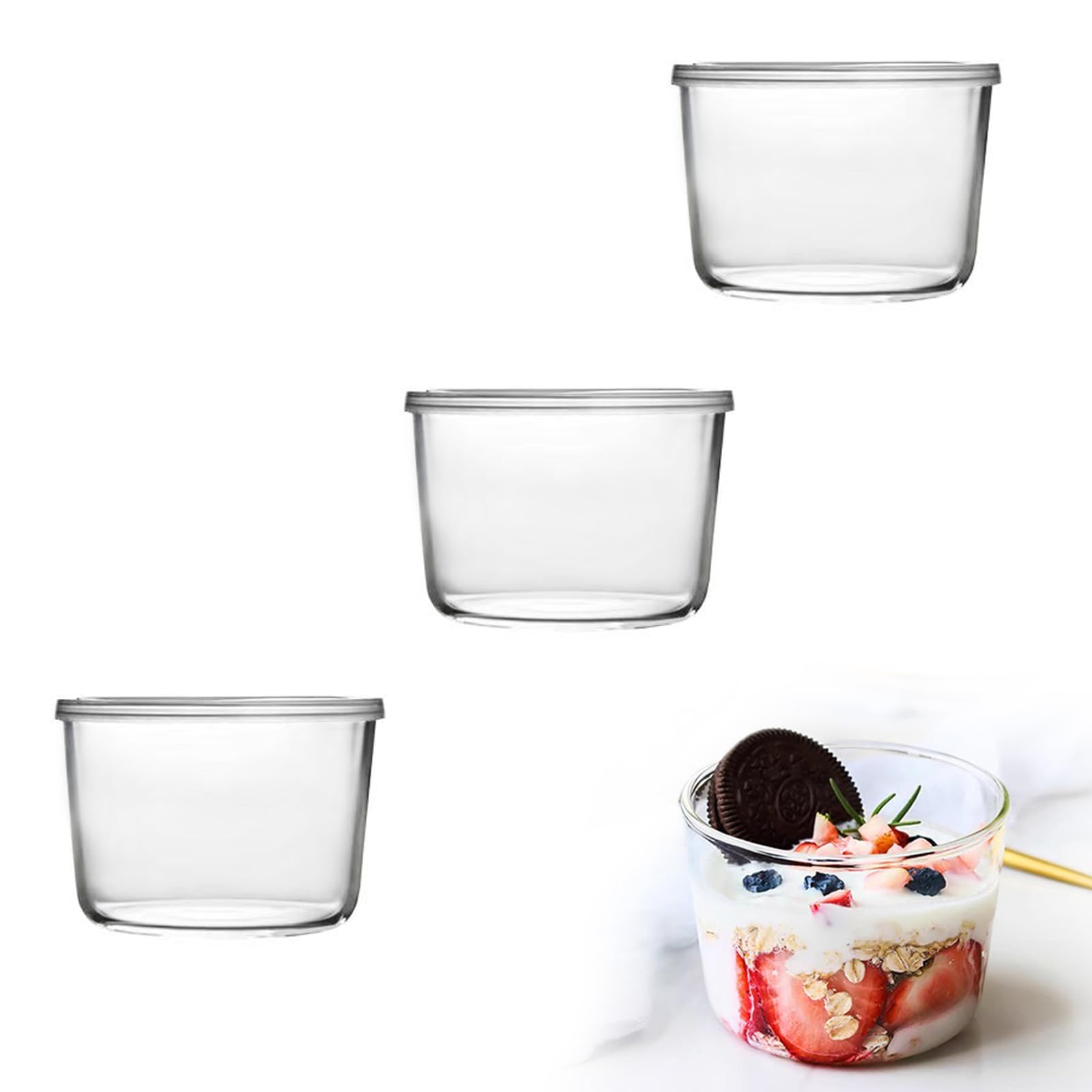 Amazon | MiniMood耐熱ガラスプリンカップ, 270ml, 蓋付き, 直径8.5cm