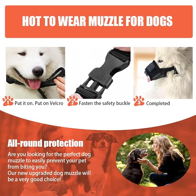 Foto 4 de 6 de FFWTPY Bozal Ajustable Transpirable Malla Nylon Seguridad Canino Talla XL Entrenamiento Paseo Protección…