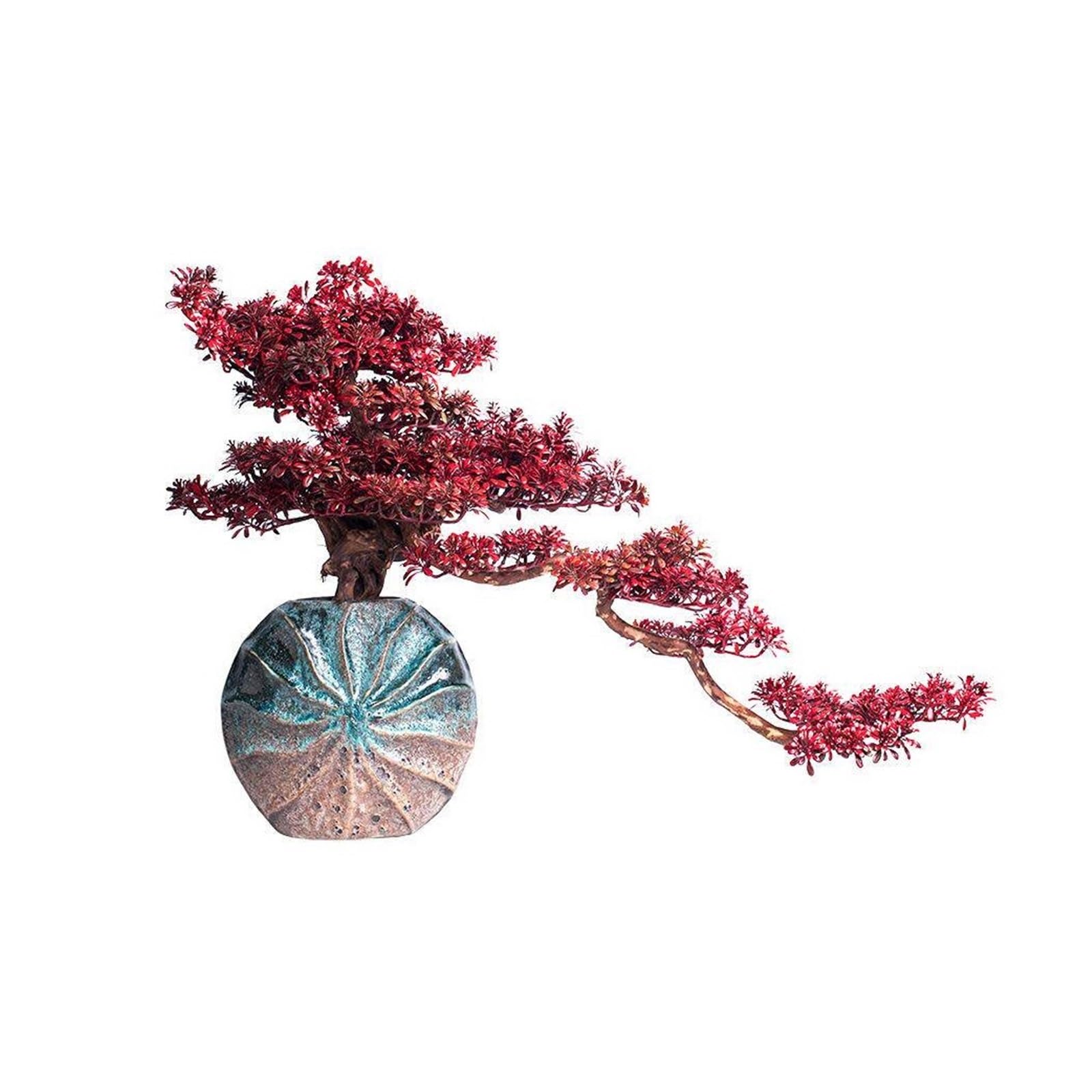 Fake Tree Retro-style Artificial Bonsai Tree Fake Plant in Pot Plants,Trees Indoor Garden Décor Indoor Decor(Red)