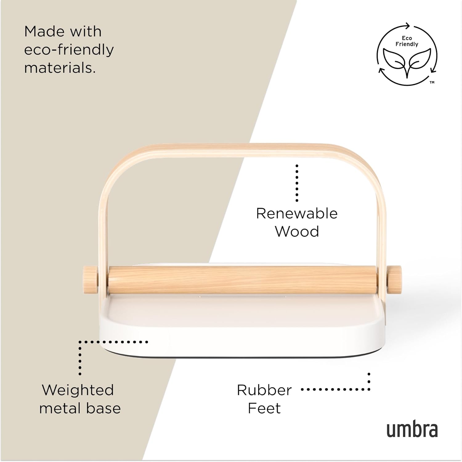 Umbra Bellwood Napkin Holder with Weight and Carrying Handle, White/Natural