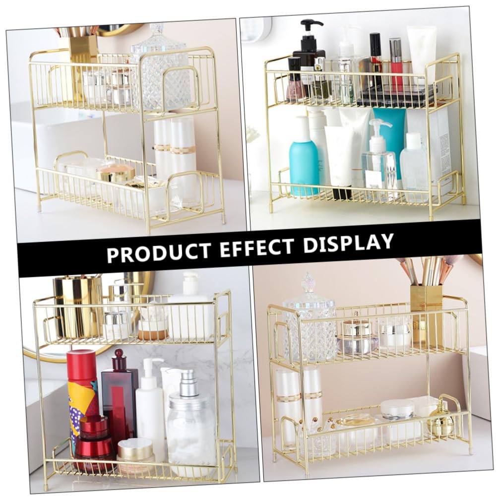 minkissy Kosmetikregal aus Eisen mit Zwei Ebenen für Einfache Aufbewahrung und Modernes Design Praktisches Organizer Regal für Badezimmer und Küche in Gold