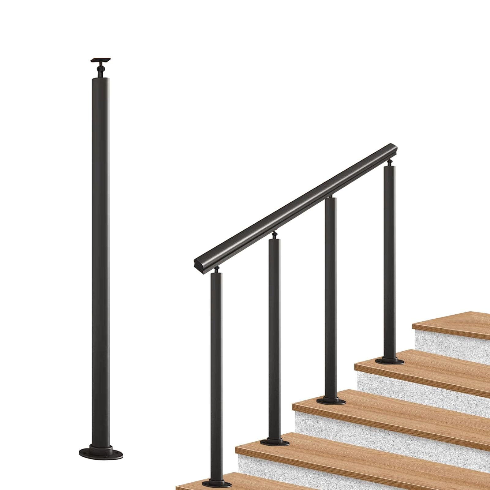 Junvstor Floor Mount Adjustable Outdoor Stair Railing Post Kit, Black Side Mount Balusters Metal Horizontal Hand Railing. Metal Banister Column Suitable For Gardens, Patios(,95Cm(37.4In))